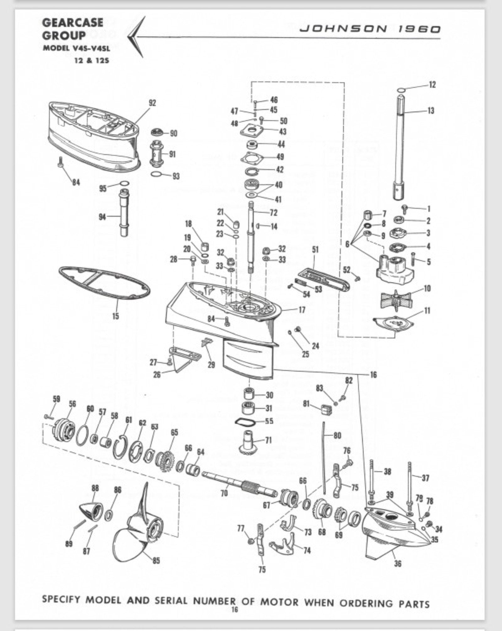 1960 Johnson 75 HP V4S12 V4SL12 V4S12S V4SL12 Parts Catalog Pine