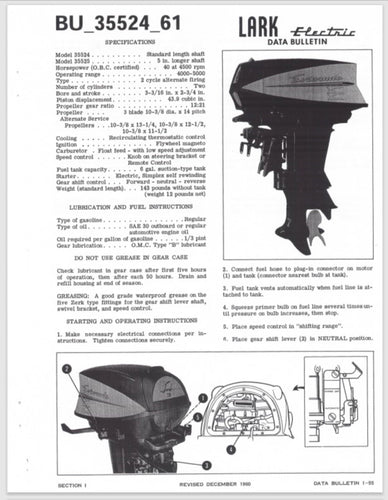 1961 Evinrude 35 HP Lark Electric BU_35524_61 Data Bulletin