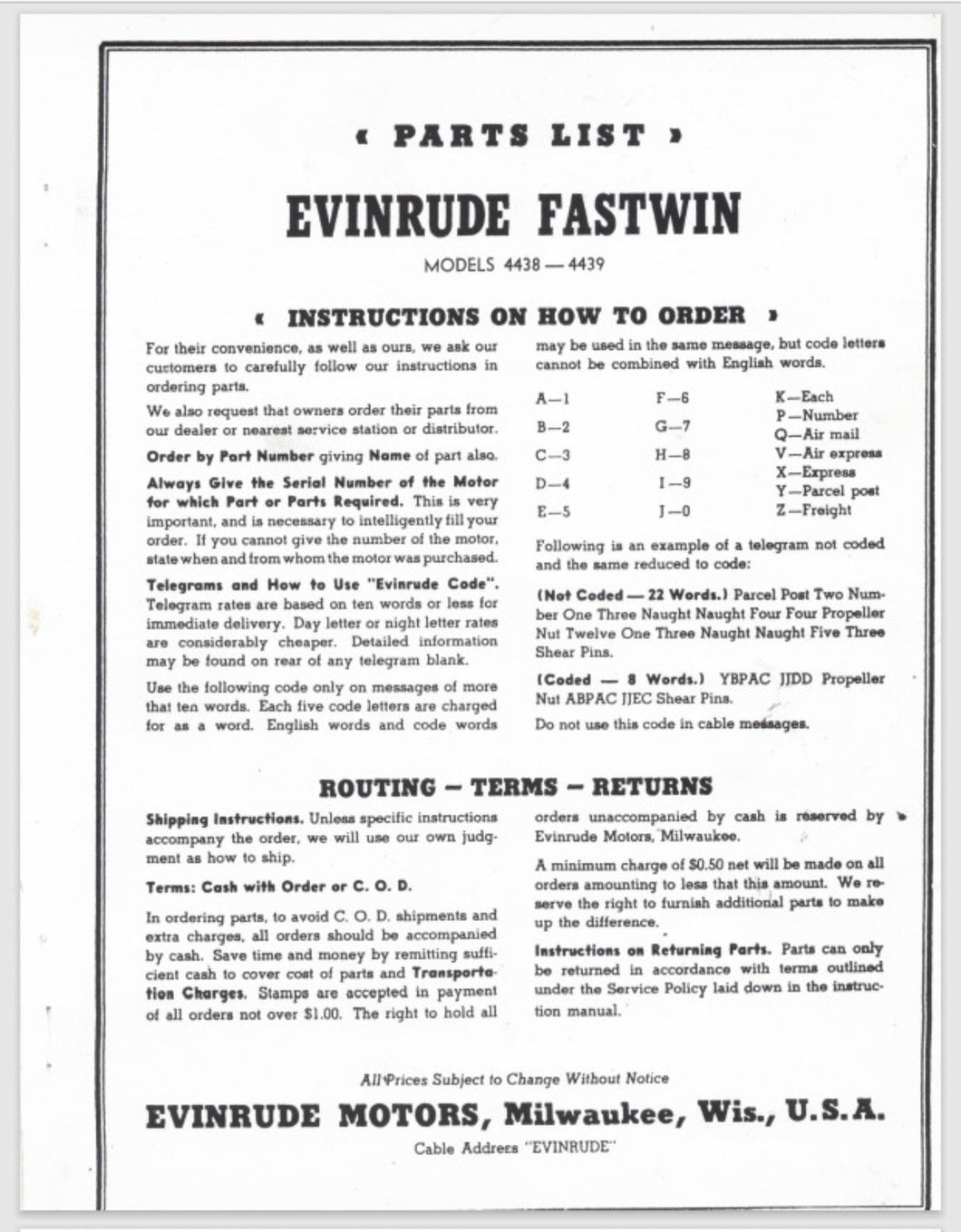 1950 Evinrude 14 HP Fastwin 4438 4439 Parts Catalog