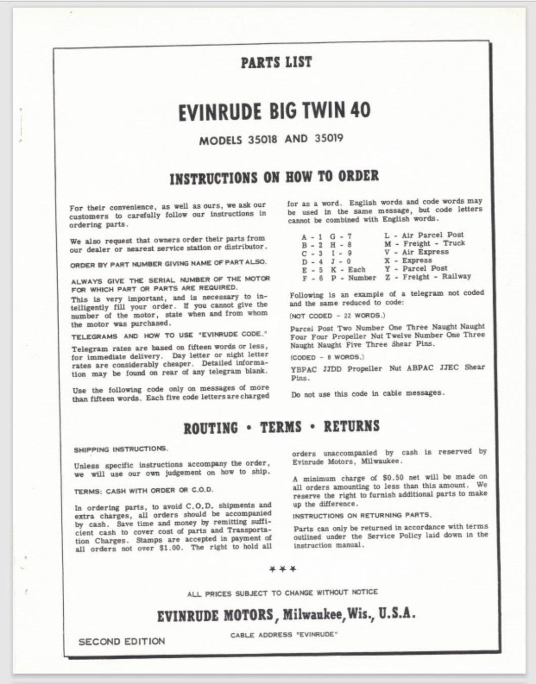 1960 Evinrude 40 HP Big Twin 40 35018 35019 Parts Catalog