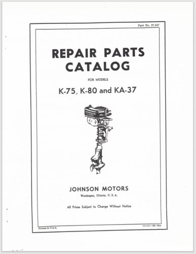 1934-1937 Johnson 9.2-9.3 HP K-75 K-80 KA-37 Parts Catalog