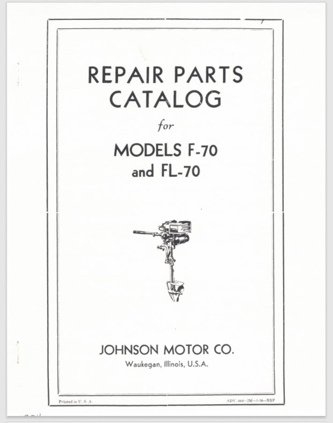 1934 Johnson 3.3 HP F-70 FL-70 Parts Catalog