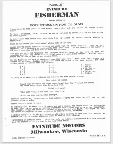 1937 Evinrude 1.6 HP Fisherman 4207 4208 Parts Catalog