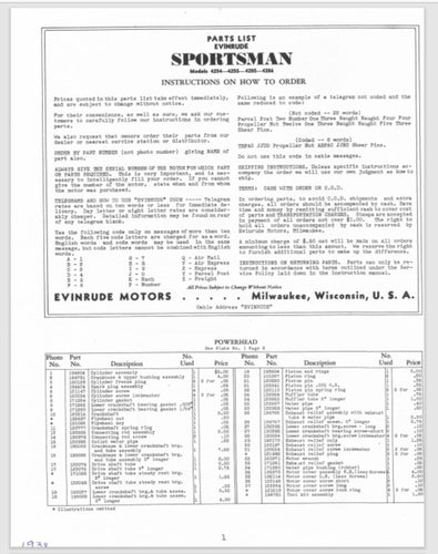 1938 Evinrude Sportsman 4254 4255 4285 4286 Parts Catalog