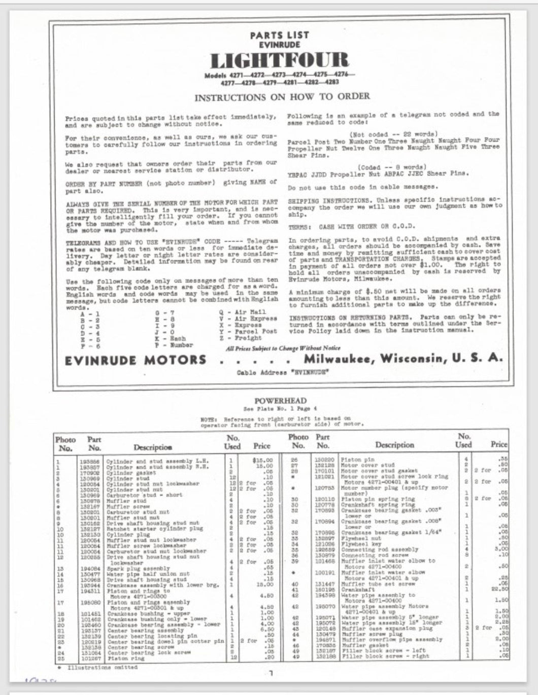 1938 Evinrude Lightfour 4271 4272 4273 4274 4275 4276 4277 4278 Parts Catalog