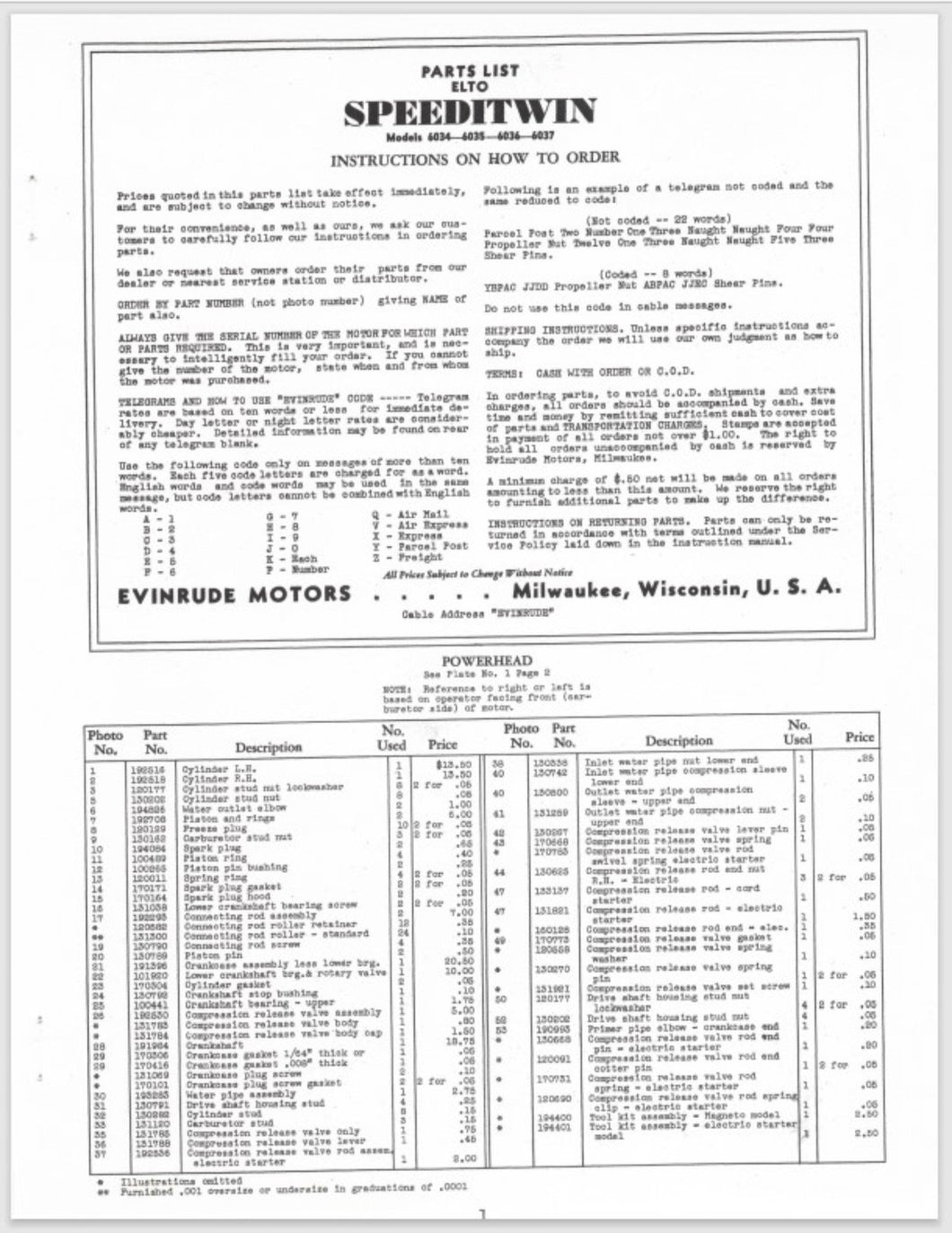 1938 Evinrude Elto Speeditwin 6034 6035 6036 6037 Parts Catalog