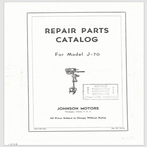 1934 Johnson 1.4HP Model J-70 Parts Catalog