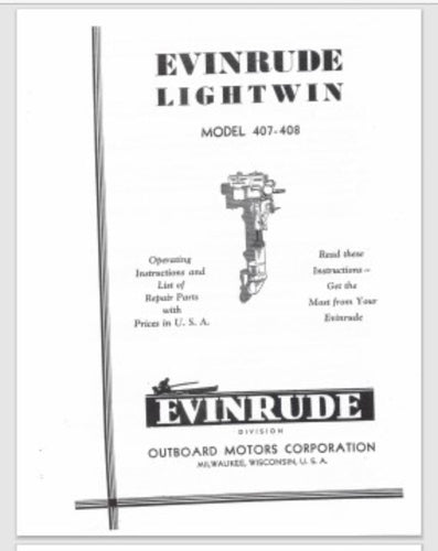 1932 Evinrude Lightwin 4 HP 407 408 Parts Catalog