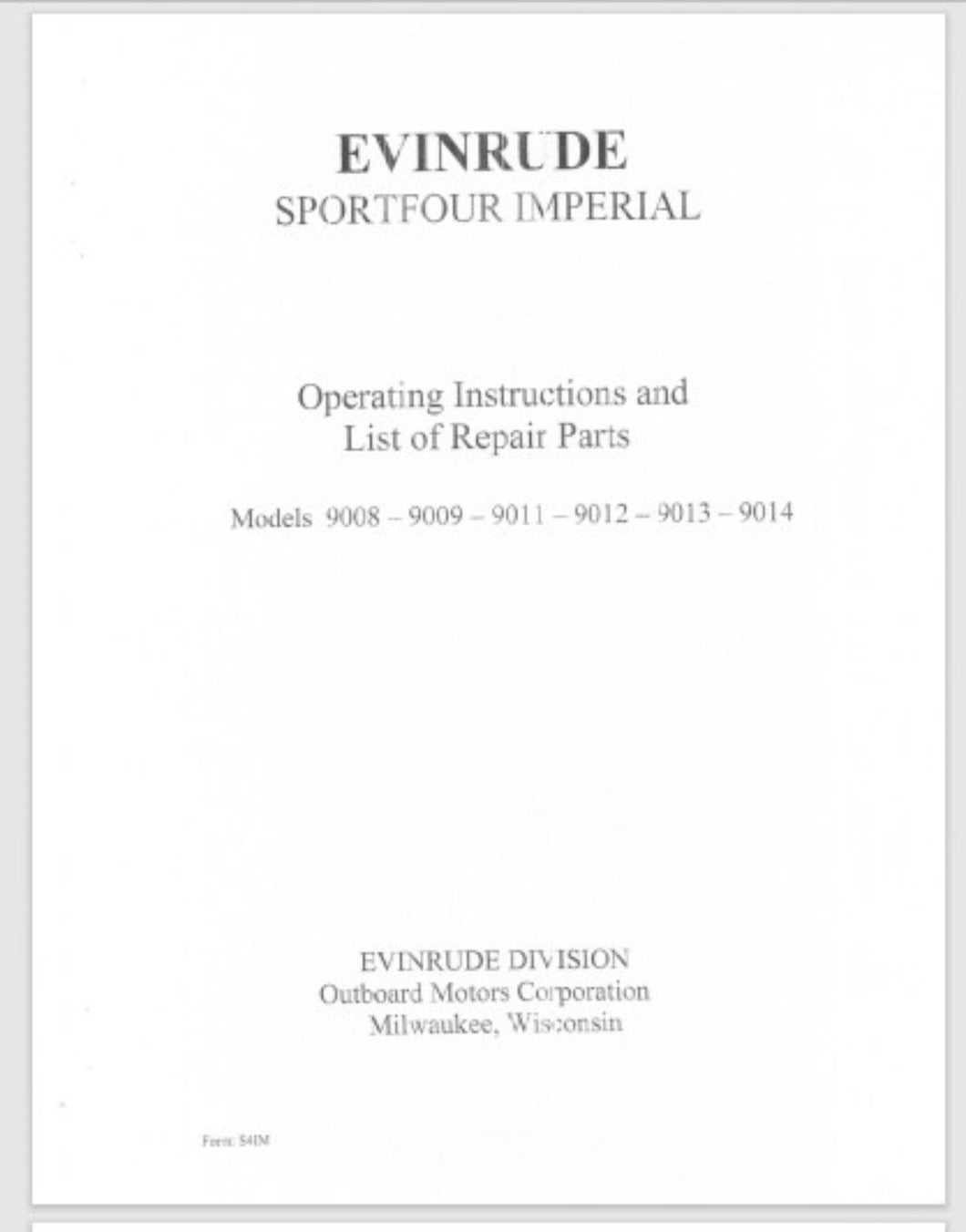 1935 Evinrude SportFour Imperial 9008 9009 9011 9012 9013 9014 Parts Catalog