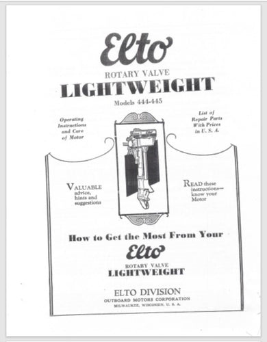 1933 Evinrude Elto 5.1 HP Rotary Valve Lightweight 444 445 Parts Catalog
