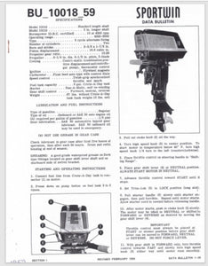 1959 Evinrude Sportwin 10 HP 10018 10019 Data Bulletin BU_10018_59