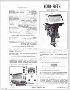 1959 Evinrude 50 HP Four-Fifty 50016 50017 Data Bulletin