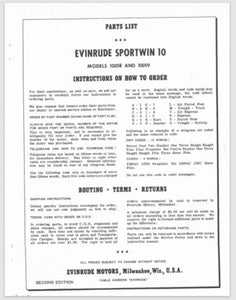 1959 Evinrude 10HP Sportwin 10 10018 10019 Parts Catalog