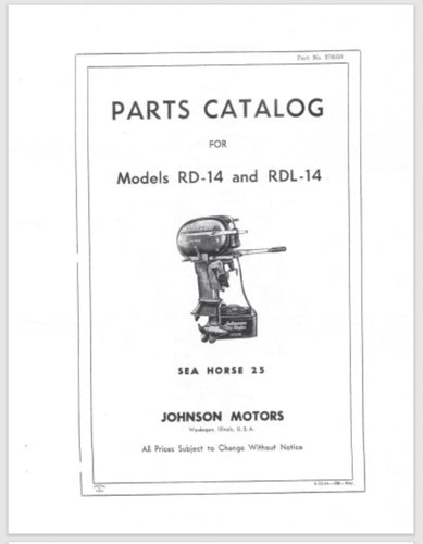 1953 Johnson 25HP Sea Horse RD-14 RDL-14 Parts Catalog