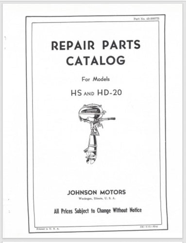 1942 Johnson 2.5 HP HS-20 HD-20 Parts Catalog