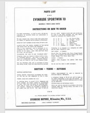 1956 Evinrude 10 HP Sportwin 10012 10013 Parts Catalog