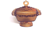 Indiana Glass 7 1/2" Amber Lace Edge Footed Candy Dish w/Lid (TR)