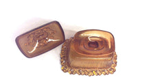 Indiana Glass 7 1/2" Amber Lace Edge Footed Candy Dish w/Lid (TR)