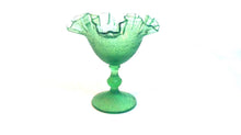 Fenton? Green Glass Stars & Vines Ruffled Compote (TR)