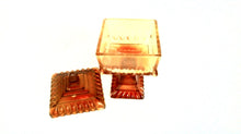 Jeanette Amberina Glass Footed Square Candy Dish/Compote w/Lid Orange Red (TR)