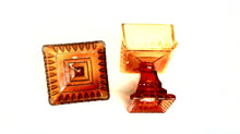 Jeanette Amberina Glass Footed Square Candy Dish/Compote w/Lid Orange Red (TR)