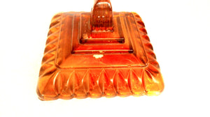 Jeanette Amberina Glass Footed Square Candy Dish/Compote w/Lid Orange Red (TR)