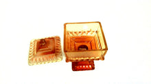 Small Jeanette Amberina Glass Footed Square Candy Dish w/Lid Orange Yellow (TR)