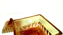 Small Jeanette Amberina Glass Footed Square Candy Dish w/Lid Orange Yellow (TR)