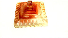 Small Jeanette Amberina Glass Footed Square Candy Dish w/Lid Orange Yellow (TR)