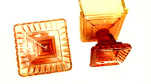 Small Jeanette Amberina Glass Footed Square Candy Dish w/Lid Orange Yellow (TR)