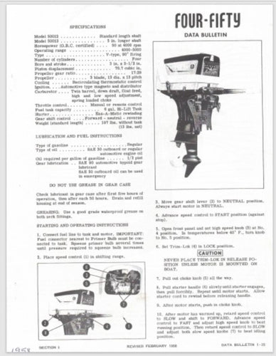 1958 Evinrude Four-Fifty 50 HP 50012 50013 Data Bulletin 1-35