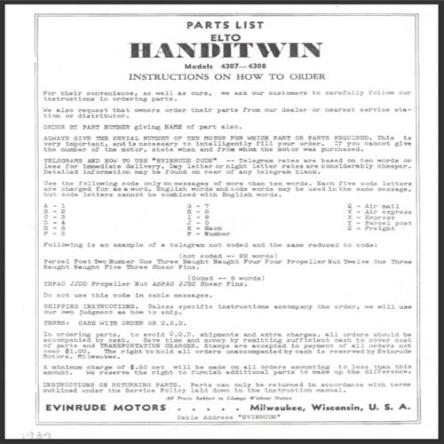 1939 Evinrude Elto 4307 4308 Handitwin Parts List/Catalog