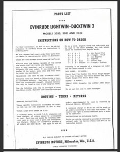 1959 Evinrude 3 HP 3030 3031 3032 Lightwin Ducktwin Parts Catalog/List