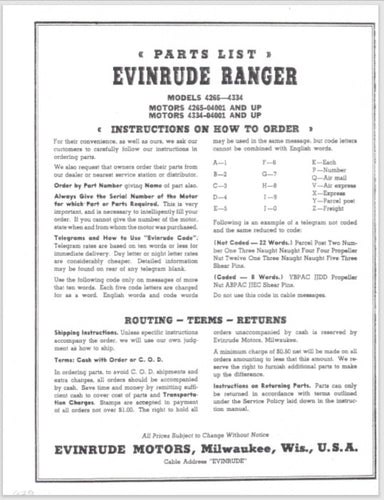 1939 Evinrude 4265 4334 Ranger Parts Catalog