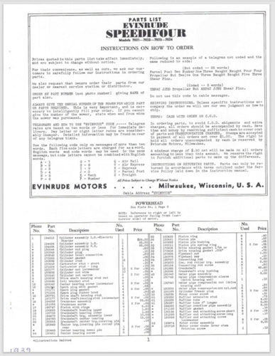 1939 Evinrude Speedifour 7031 7032 7033 7044 Parts Catalog