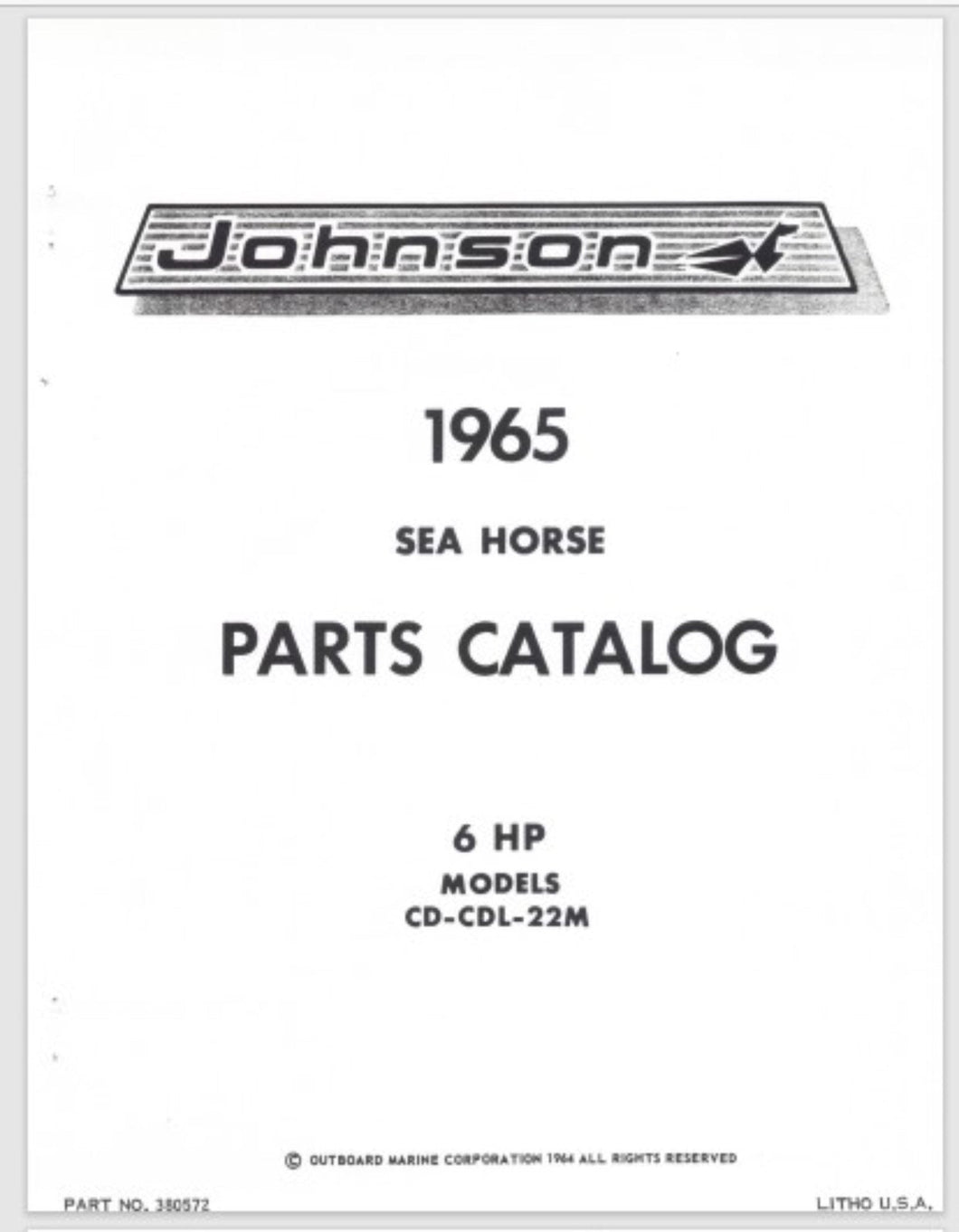 1965 Johnson Sea Horse 6HP CD-22M CDL-22M Parts Catalog