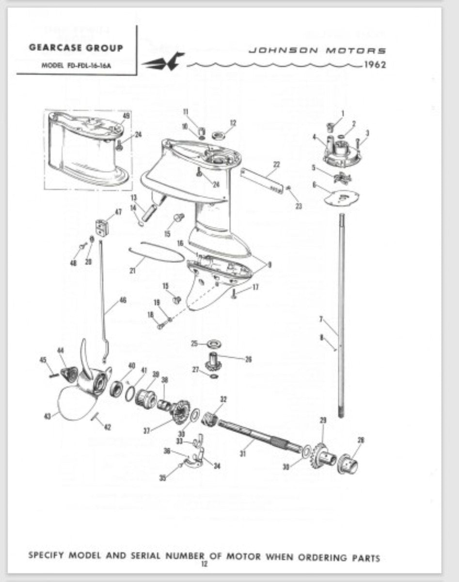 1962 Johnson 18HP FD16 FDL16 FD16A FDL16A Parts Catalog Pine Lake