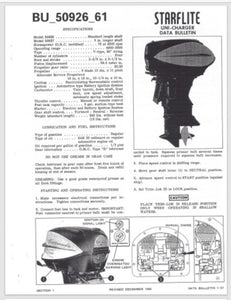 1961 Evinrude 75HP Starflite 50926 50927 Data Bulletin BU_50926_61