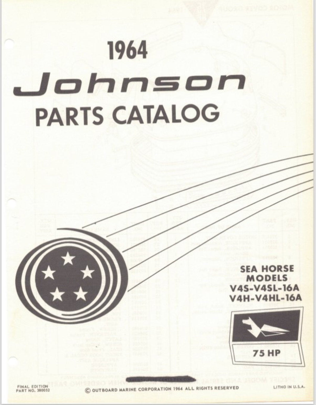 1964 Johnson 75 HP Models V4-16A V4SL-16A V4H-16A V4HL-16A Parts Catalog