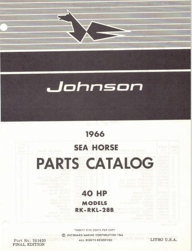 1966 Johnson 40 HP Models RK-28B RKL-28B Parts Catalog