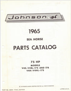 1965 Johnson 75HP V4S-17S V4SL-17S V4S-17R V4SL-17R V4H-V4HL-17S Parts Catalog