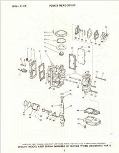 1966 Johnson 3 HP MODELS JW-21E JWL-21E JH-21E JHL-21E Parts Catalog - Used