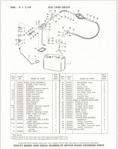 1966 Johnson 9.5 HP Models MQ-12A MQL-12A Parts Catalog - Used